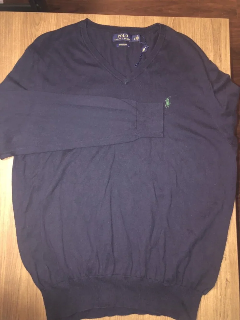 Polo Ralph Lauren Navy Blue Pullover Sweater Large Long Sleeve V Neck Pima